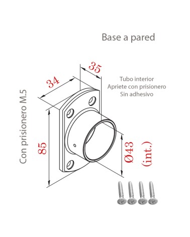 Base a Pared Redonda de Acero Inoxidable 316 Brillo y Satinado con Prisionero M5
