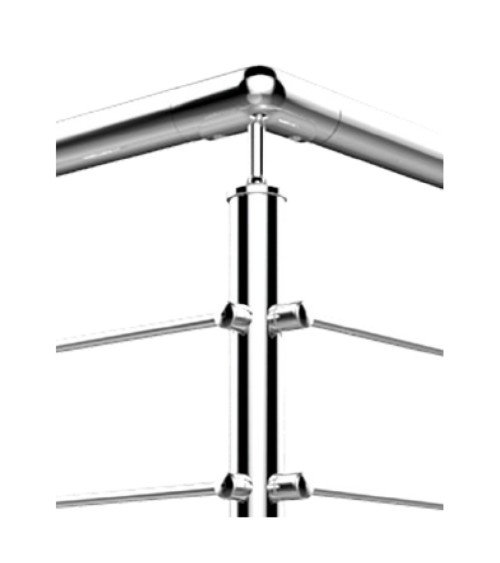 Poste Redondo 43 mm de Acero Inoxidable 316 Brillo y Satinado con Rosa Métrica M6 a 90º