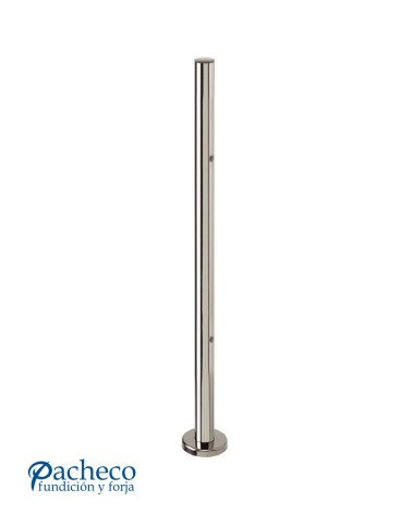 Poste Redondo 43 mm de Acero Inoxidable 316 Brillo y Satinado con Rosa Métrica M8 Lateral y Anclaje en la Base