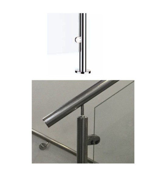 Poste Redondo 43 mm de Acero Inoxidable 316 Brillo y Satinado con Rosa Métrica M8 Lateral y Anclaje en la Base