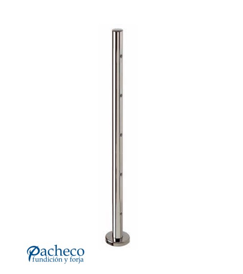 Poste Redondo 43 mm de Acero Inoxidable 316 Brillo y Satinado con Rosa Métrica M6 Lateral y Anclaje en la Base