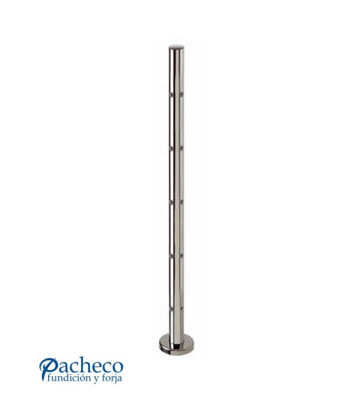 Poste Redondo 43 mm de Acero Inoxidable 316 Brillo y Satinado con Rosa Métrica M6 a 90º y Anclaje en la Base