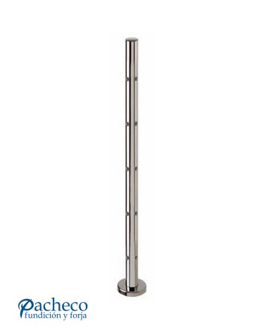 Poste Redondo 43 mm de Acero Inoxidable 316 Brillo y Satinado con Rosa Métrica M6 a 90º y Anclaje en la Base