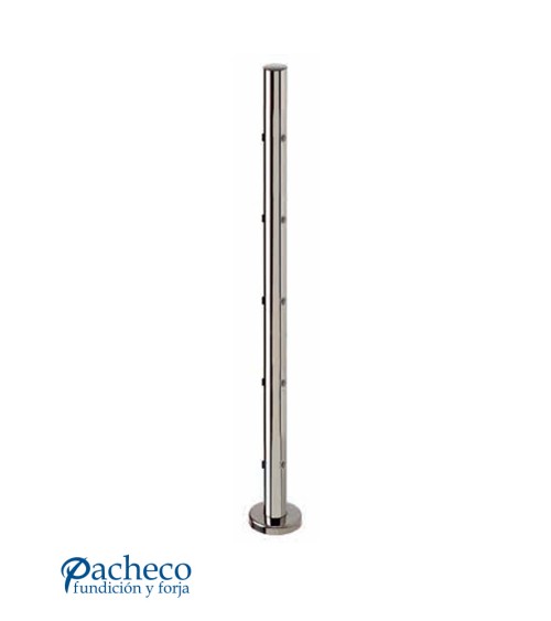 Poste Redondo 43 mm de Acero Inoxidable 316 Brillo y Satinado con Rosa Métrica M6 a 180º y Anclaje en la Base