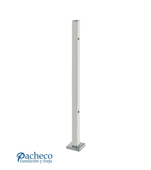 Poste Cuadrado 40 mm de Acero Inoxidable 316 Brillo y Satinado con Rosa Métrica M8 Lateral y Anclaje en la Base