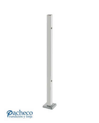 Poste Cuadrado 40 mm de Acero Inoxidable 316 Brillo y Satinado con Rosa Métrica M8 Lateral y Anclaje en la Base