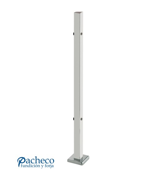 Poste Cuadrado 40 mm de Acero Inoxidable 316 Brillo y Satinado con Rosa Métrica M8 a 180º y Anclaje en la Base