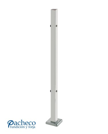 Poste Cuadrado 40 mm de Acero Inoxidable 316 Brillo y Satinado con Rosa Métrica M8 a 180º y Anclaje en la Base