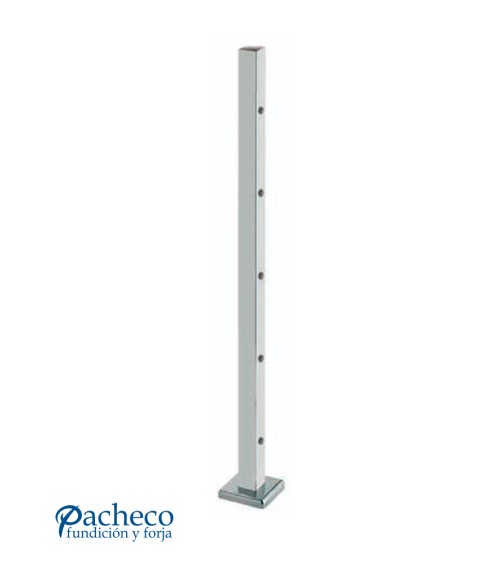 Poste Cuadrado 40 mm de Acero Inoxidable 316 Brillo y Satinado con Rosa Métrica M6 Lateral y Anclaje en la Base