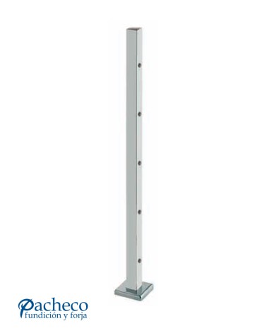 Poste Cuadrado 40 mm de Acero Inoxidable 316 Brillo y Satinado con Rosa Métrica M6 Lateral y Anclaje en la Base