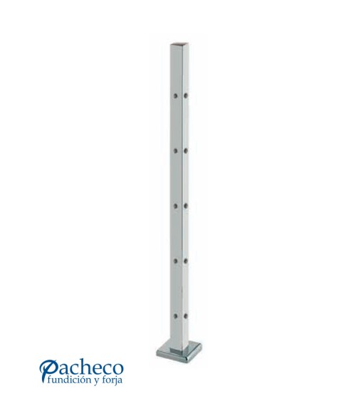 Poste Cuadrado 40 mm de Acero Inoxidable 316 Brillo y Satinado con Rosa Métrica M6 a 90º y Anclaje en la Base