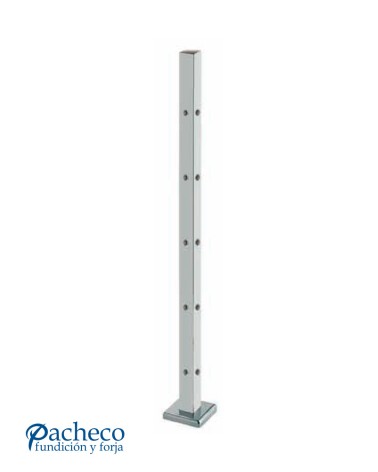 Poste Cuadrado 40 mm de Acero Inoxidable 316 Brillo y Satinado con Rosa Métrica M6 a 90º y Anclaje en la Base