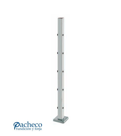 Poste Cuadrado 40 mm de Acero Inoxidable 316 Brillo y Satinado con Rosa Métrica M6 a 180º y Anclaje en la Base