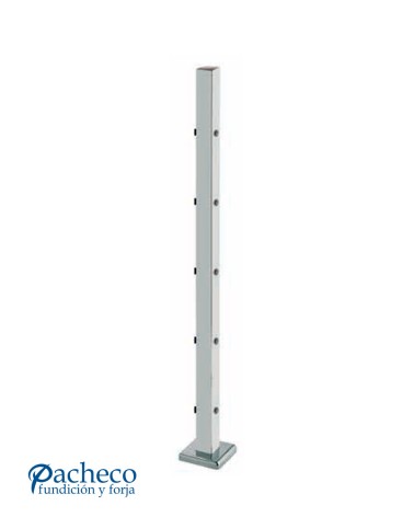 Poste Cuadrado 40 mm de Acero Inoxidable 316 Brillo y Satinado con Rosa Métrica M6 a 180º y Anclaje en la Base