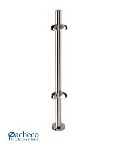 Poste Redondo 43 mm de Acero Inoxidable 316 Brillo y Satinado con Pinzas Redondas para Cristal a 90º