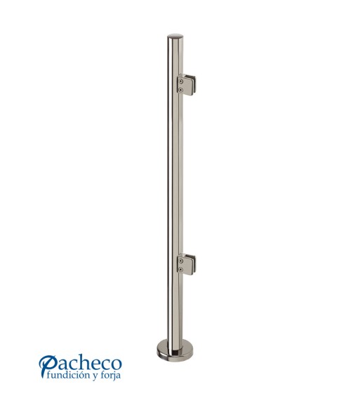Poste Redondo 43 mm de Acero Inoxidable 316 Brillo y Satinado con Pinzas Cuadradas para Cristal Lateral