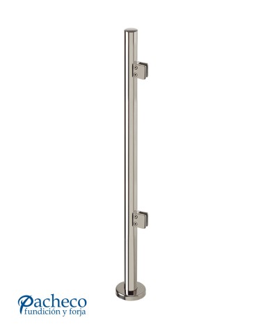 Poste Redondo 43 mm de Acero Inoxidable 316 Brillo y Satinado con Pinzas Cuadradas para Cristal Lateral