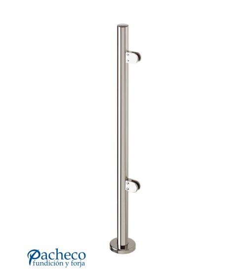 Poste Redondo 43 mm de Acero Inoxidable 316 Brillo y Satinado con Pinzas Redondas para Cristal Lateral