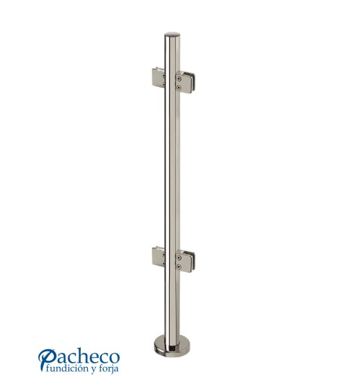 Poste Redondo 43 mm de Acero Inoxidable 316 Brillo y Satinado con Pinzas Cuadradas para Cristal a 180º