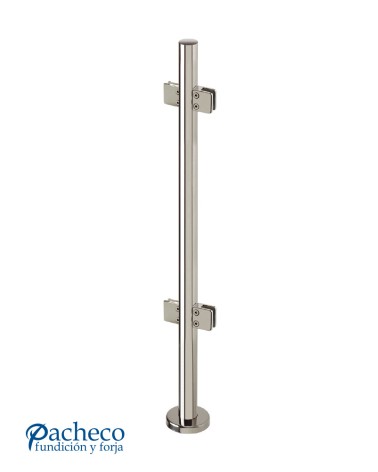 Poste Redondo 43 mm de Acero Inoxidable 316 Brillo y Satinado con Pinzas Cuadradas para Cristal a 180º