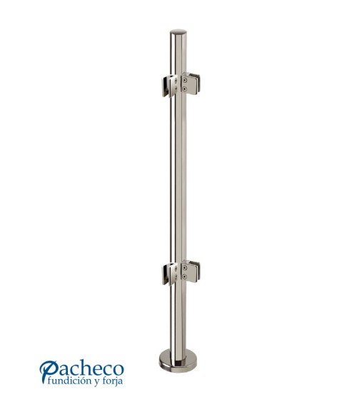 Poste Redondo 43 mm de Acero Inoxidable 316 Brillo y Satinado con Pinzas Cuadradas para Cristal a 90º