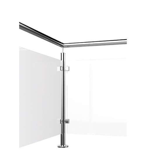 Poste Redondo 43 mm de Acero Inoxidable 316 Brillo y Satinado con Pinzas Cuadradas para Cristal a 90º Poste Redondo 43 mm de Acero Inoxidable 316 Brillo y Satinado con Pinzas Cuadradas para Cristal a 90º