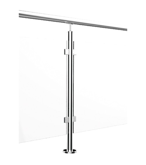 Poste Redondo 43 mm de Acero Inoxidable 316 Brillo y Satinado con Pinzas Cuadradas para Cristal a 180º