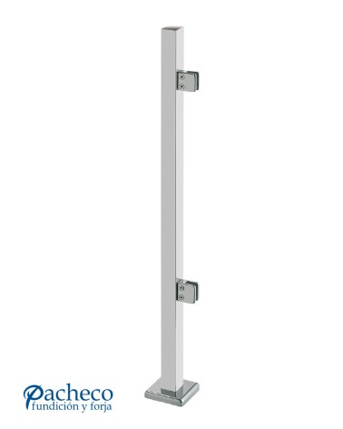 Poste Cuadrado 43 mm de Acero Inoxidable 316 Brillo y Satinado con Pinzas Cuadradas para Cristal Lateral