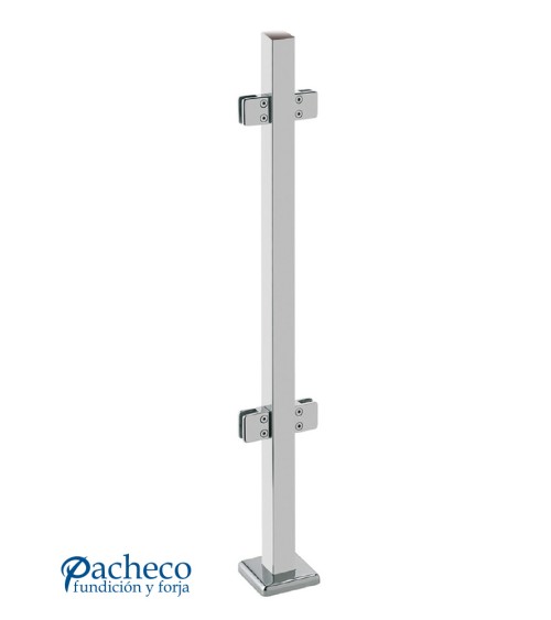 Poste Cuadrado 43 mm de Acero Inoxidable 316 Brillo y Satinado con Pinzas Cuadradas para Cristal a 180º