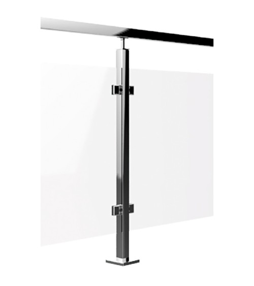 Poste Cuadrado 43 mm de Acero Inoxidable 316 Brillo y Satinado con Pinzas Cuadradas para Cristal a 180º Poste Cuadrado 43 mm de Acero Inoxidable 316 Brillo y Satinado con Pinzas Cuadradas para Cristal a 180º