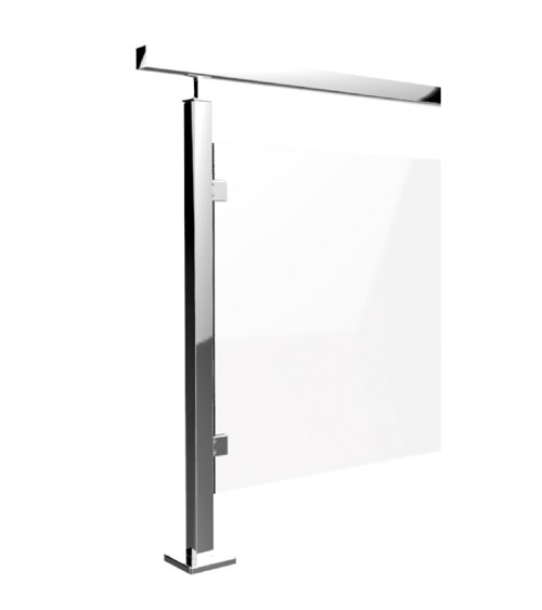 Poste Cuadrado 43 mm de Acero Inoxidable 316 Brillo y Satinado con Pinzas Cuadradas para Cristal a 180º Poste Cuadrado 43 mm de Acero Inoxidable 316 Brillo y Satinado con Pinzas Cuadradas para Cristal a 180º