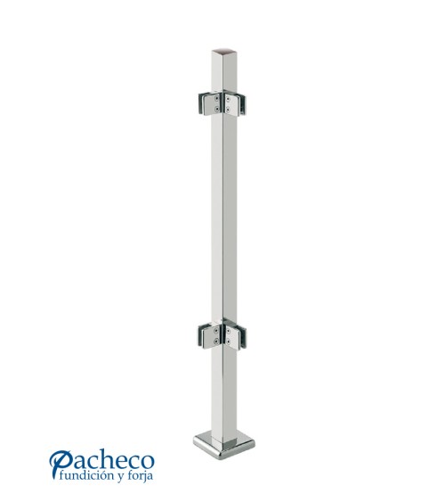 Poste Cuadrado 43 mm de Acero Inoxidable 316 Brillo y Satinado con Pinzas Cuadradas para Cristal a 90º