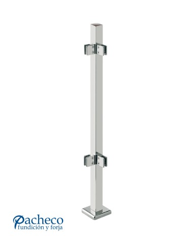 Poste Cuadrado 43 mm de Acero Inoxidable 316 Brillo y Satinado con Pinzas Cuadradas para Cristal a 90º