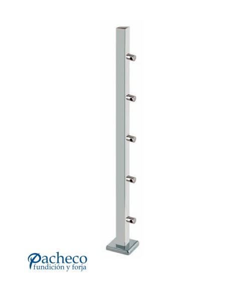 Poste Cuadrado 40 mm de Acero Inoxidable 316 Brillo y Satinado con Conectores Laterales