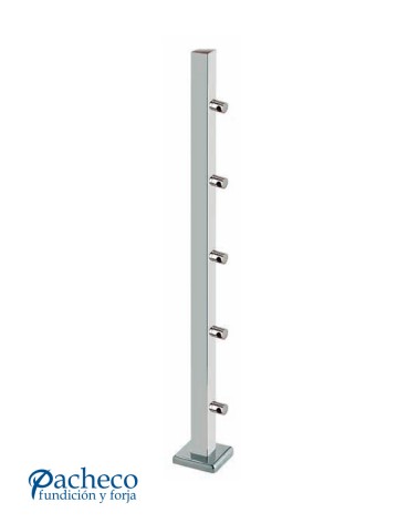 Poste Cuadrado 40 mm de Acero Inoxidable 316 Brillo y Satinado con Conectores Laterales
