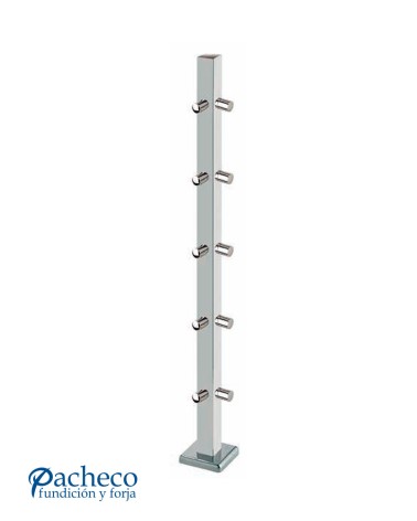 Poste Cuadrado 40 mm de Acero Inoxidable 316 Brillo y Satinado con Conectores a 90º