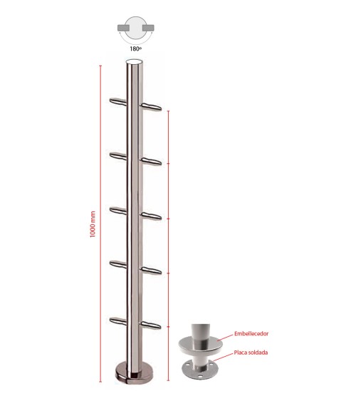 Poste Redondo 43 mm de Acero Inoxidable 316 Brillo y Satinado con Tensores a 180º