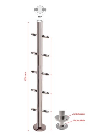 Poste Redondo 43 mm de Acero Inoxidable 316 Brillo y Satinado con Tensores a 180º