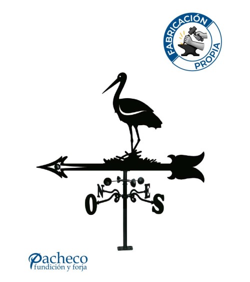 Veleta de Hierro Cigüeña para Tejado - Veleta de Viento con Cazoletas Decorativa Fabricada en España