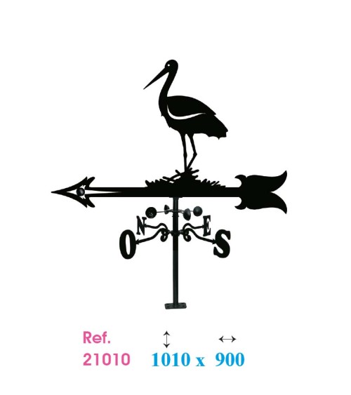 Veleta de Hierro Cigüeña para Tejado - Veleta de Viento con Cazoletas Decorativa Fabricada en España