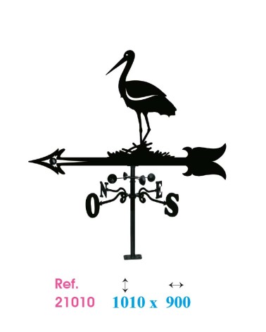 Veleta de Hierro Cigüeña para Tejado - Veleta de Viento con Cazoletas Decorativa Fabricada en España