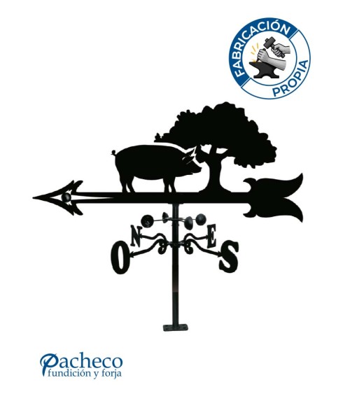 Veleta de Hierro Cerdo Ibérico bajo Encina para Tejado - Veleta de Viento con Cazoletas Decorativa Fabricada en España