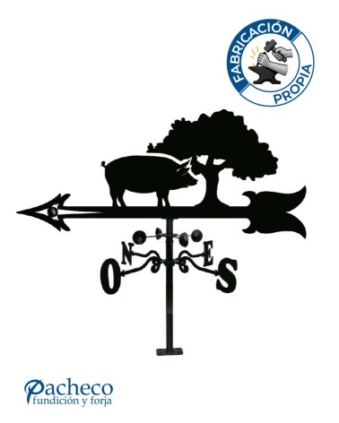 Veleta de Hierro Cerdo Ibérico bajo Encina para Tejado - Veleta de Viento con Cazoletas Decorativa Fabricada en España