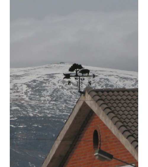 Veleta de Hierro Cerdo Ibérico bajo Encina para Tejado - Veleta de Viento con Cazoletas Decorativa Fabricada en España Veleta de Hierro Cerdo Ibérico bajo Encina para Tejado - Veleta de Viento con Cazoletas Decorativa Fabricada en España