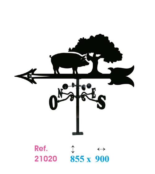 Veleta de Hierro Cerdo Ibérico bajo Encina para Tejado - Veleta de Viento con Cazoletas Decorativa Fabricada en España Veleta de Hierro Cerdo Ibérico bajo Encina para Tejado - Veleta de Viento con Cazoletas Decorativa Fabricada en España