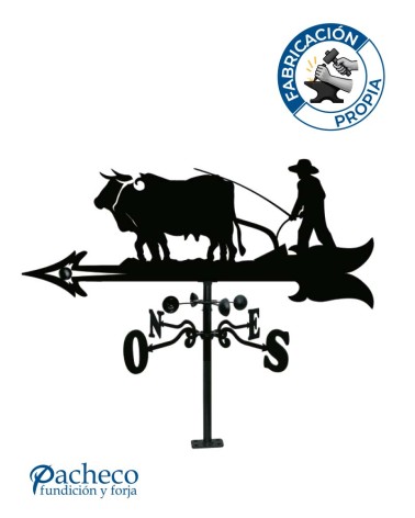 Veleta de Hierro Labrador con Bueyes para Tejado - Veleta de Viento con Cazoletas de Oficios Tradicionales Fabricada en España