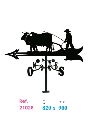 Veleta de Hierro Labrador con Bueyes para Tejado - Veleta de Viento con Cazoletas de Oficios Tradicionales Fabricada en España