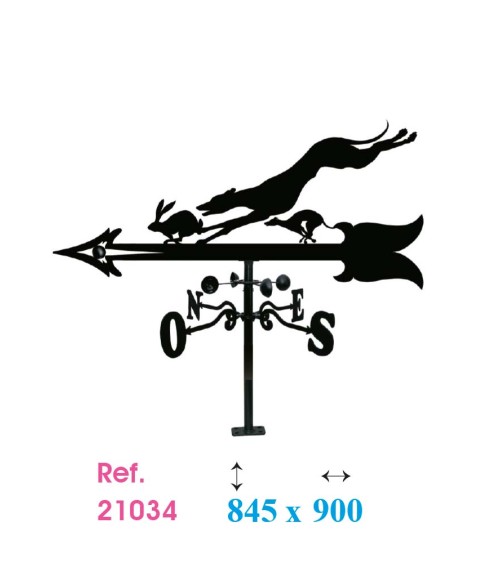 Veleta de Hierro Galgo Persiguiendo Liebre para Tejado - Veleta de Viento con Cazoletas de Caza Fabricada en España Veleta de Hierro Galgo Persiguiendo Liebre para Tejado - Veleta de Viento con Cazoletas de Caza Fabricada en España