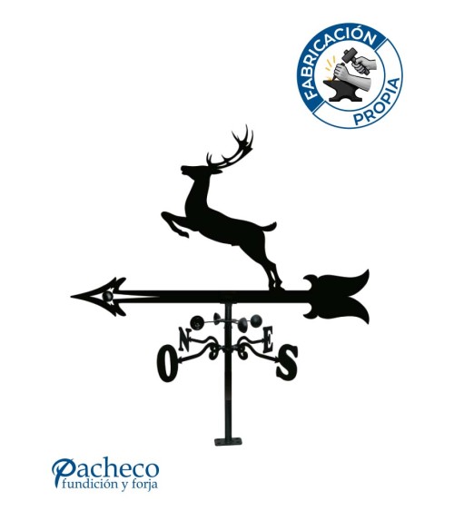 Veleta de Hierro Ciervo para Tejado - Veleta de Viento con Cazoletas de Caza Fabricada en España
