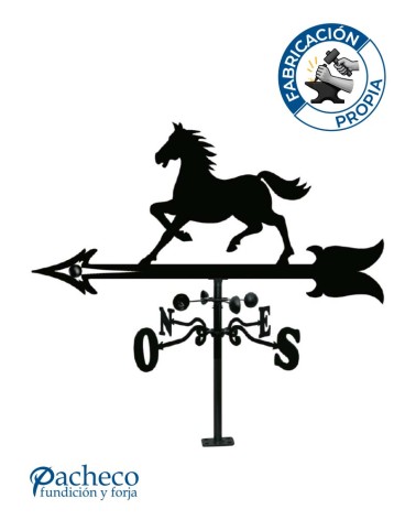 Veleta de Hierro Caballo Galopando para Tejado - Veleta de Viento con Cazoletas Ecuestre Fabricada en España
